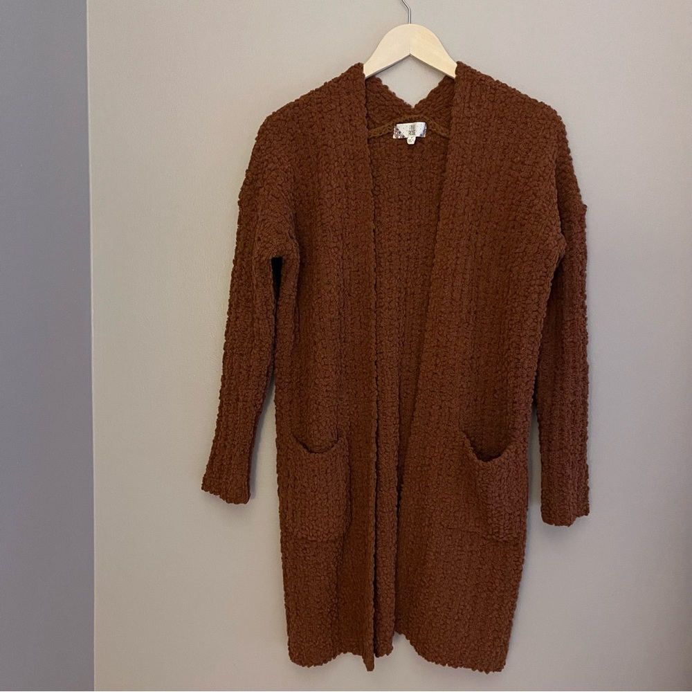 Pink Rose Long Open Front Cardigan Rust‎ Pumpkin Size Small